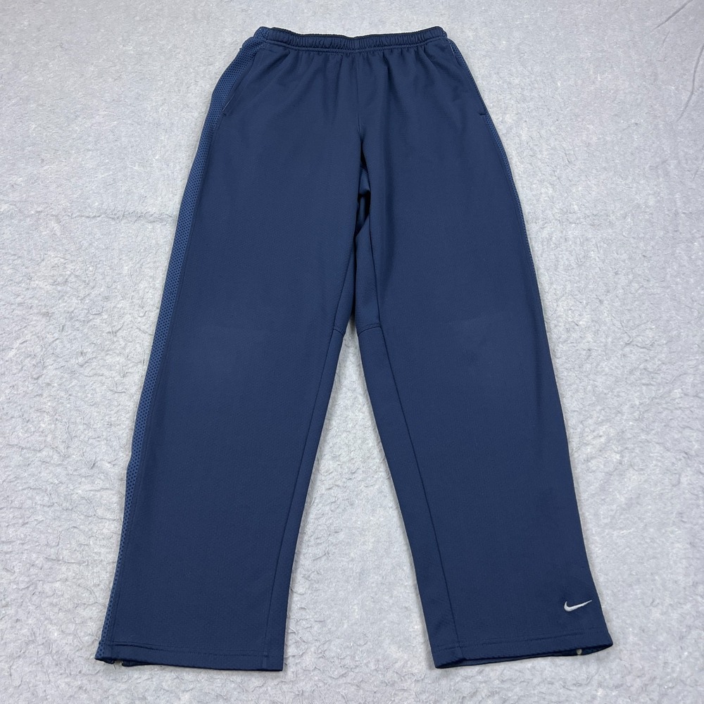 VTG Nike Track Pants Mens Large Blue Ankle Zip Straight Leg Y2K Wide Side Stripe